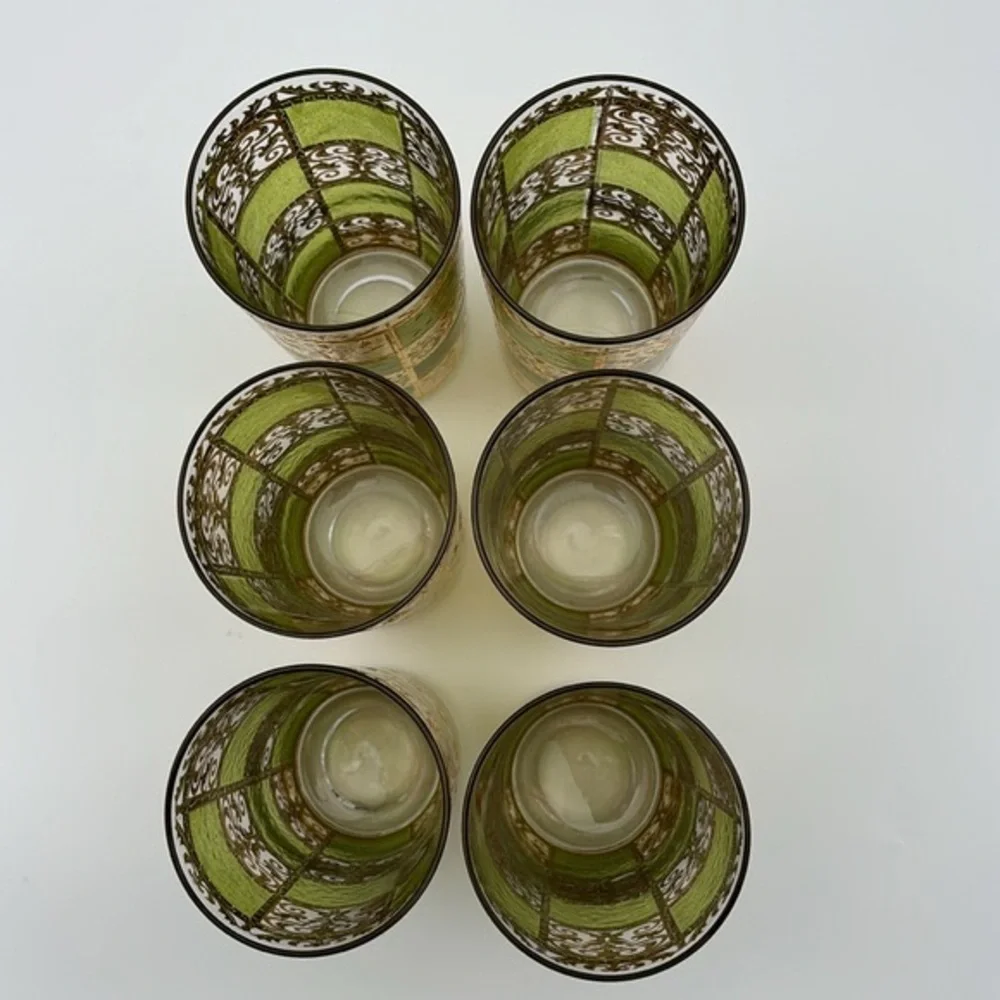 Vintage Set of 6 Culver Prado Green Collins Glasses